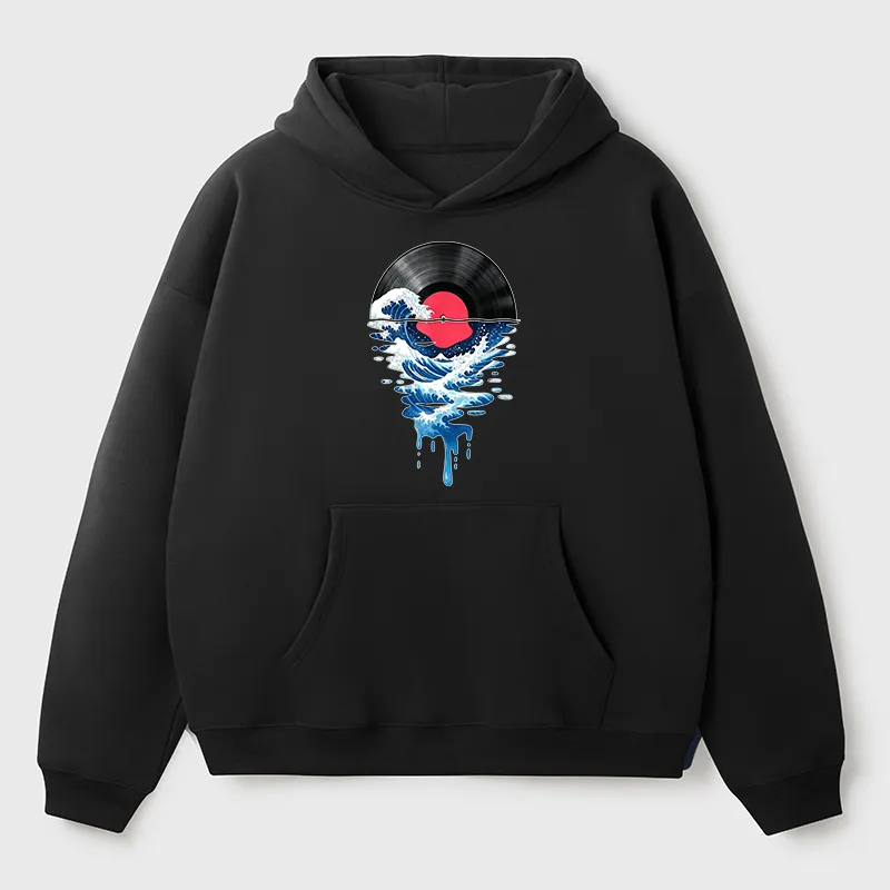 Tokyo-Tiger Vinyl Records And Waves Adult Fleece Hoodie