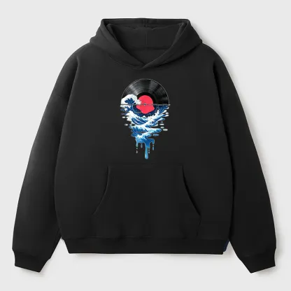 Tokyo-Tiger Vinyl Records And Waves Adult Fleece Hoodie