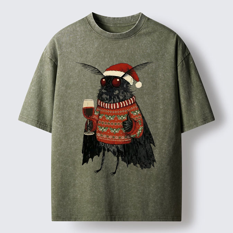 Tokyo-Tiger Christmas Mothman Wine Time Washed T-Shirt