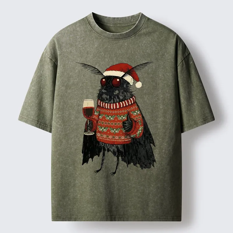 Tokyo-Tiger Christmas Mothman Wine Time Washed T-Shirt