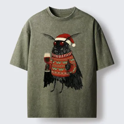 Tokyo-Tiger Christmas Mothman Wine Time Washed T-Shirt