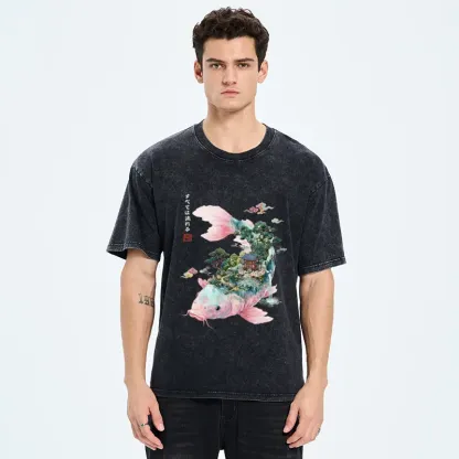 Tokyo-Tiger Journey Of The Flowing Koi Washed T-Shirt