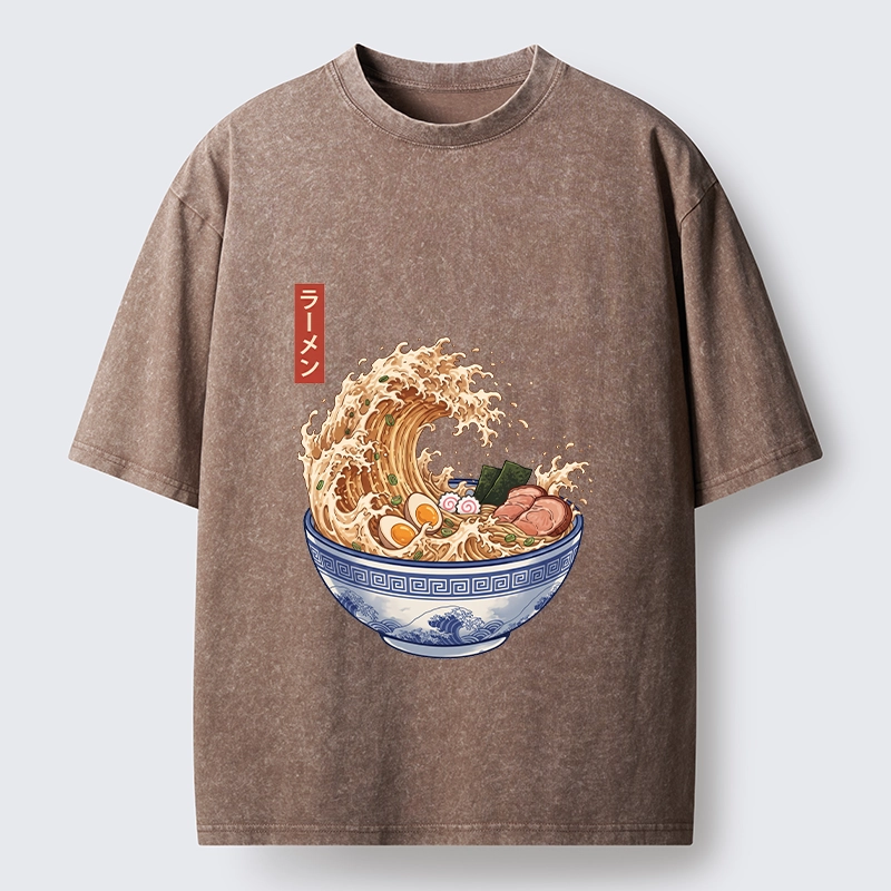 Tokyo‑Tiger Funny Wave Ramen Washed T‑Shirt