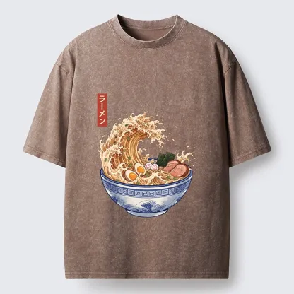 Tokyo‑Tiger Funny Wave Ramen Washed T‑Shirt