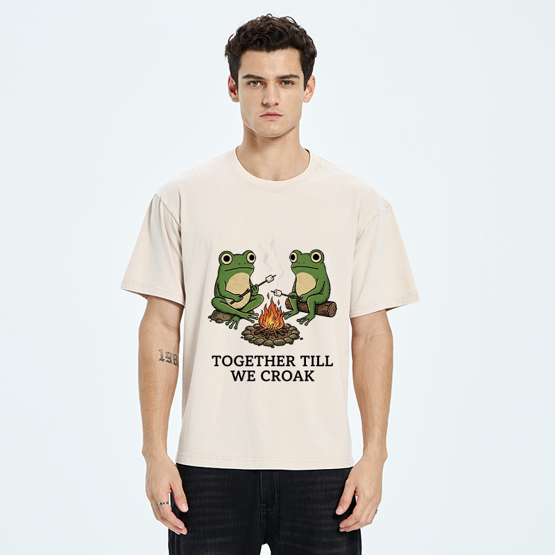 Tokyo-Tiger Camping Frog Friends Funny Meme Washed T-Shirt