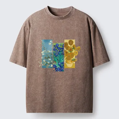 Tokyo‑Tiger Van Gogh Floral Art Washed T‑Shirt