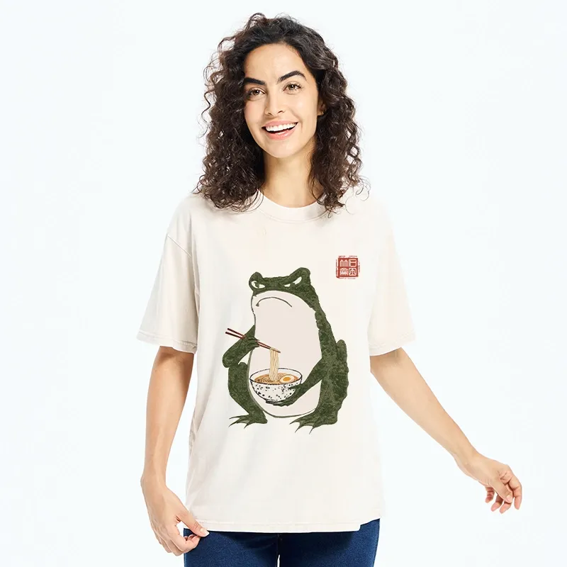 Tokyo-Tiger Grumpy Frog Loves Ramen Washed T-Shirt