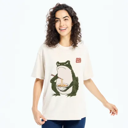 Tokyo-Tiger Grumpy Frog Loves Ramen Washed T-Shirt