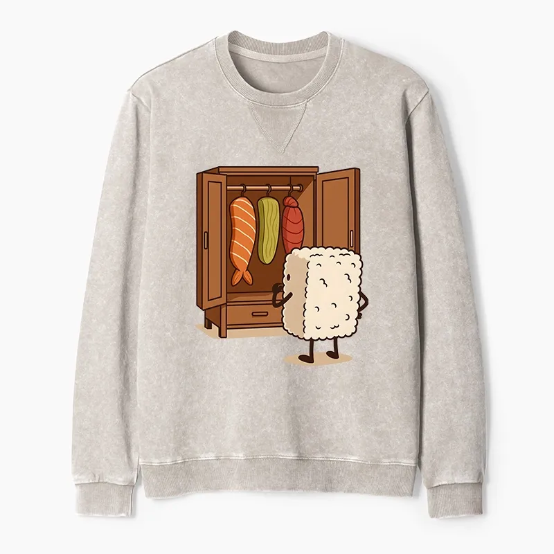 Tokyo-Tiger Sushi Pick Out Clothes Washed Terry Sweatshirt