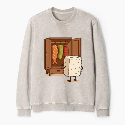 Tokyo-Tiger Sushi Pick Out Clothes Washed Terry Sweatshirt