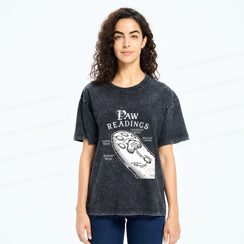 Tokyo-Tiger Funny Cat Paws Washed T-Shirt
