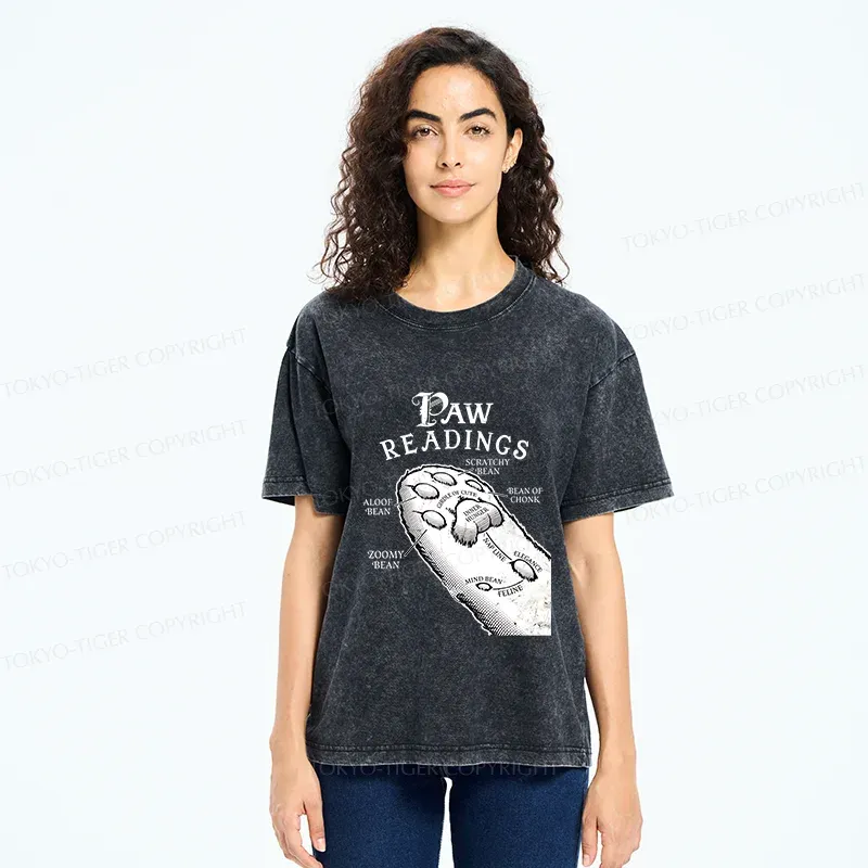Tokyo-Tiger Funny Cat Paws Washed T-Shirt