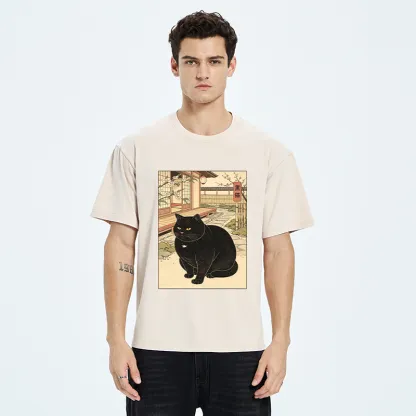 Tokyo‑Tiger Fat Cat In The Yard Washed T‑Shirt