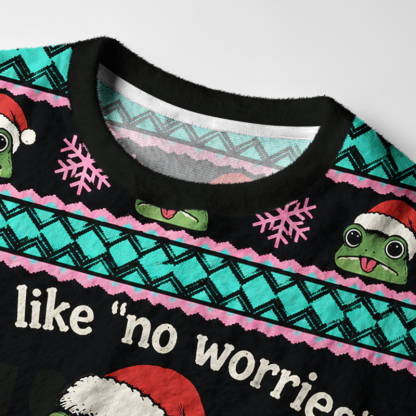 Tokyo-Tiger Funny Anxiety Frog Fuzzy Christmas Ugly Sweatshirt