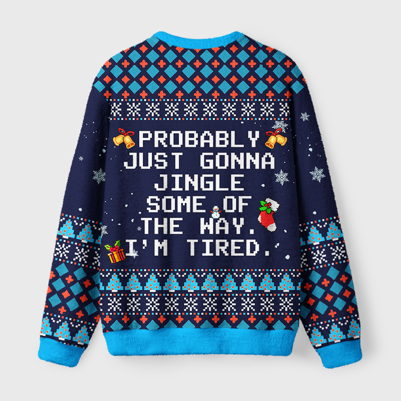 Tokyo-Tiger Too Tired to Fully Jingle Fuzzy Christmas Ugly Sweatshirt