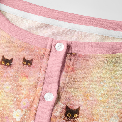 Tokyo-Tiger Black Cats Among Pink Blooms Women's Lightweight Cardigan