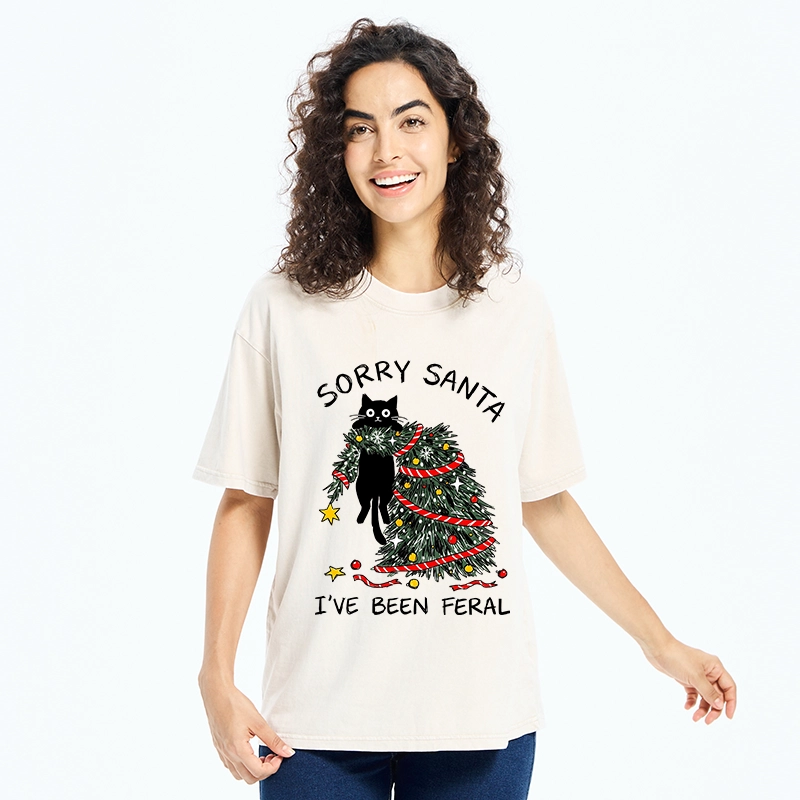Tokyo-Tiger Funny Wild Cat Christmas Chaos Washed T-Shirt