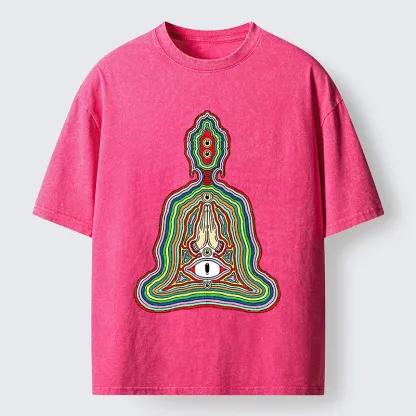 Tokyo-Tiger Colorful Multi Eye Buddha Washed T-Shirt