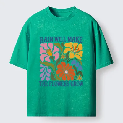 Tokyo-Tiger Retro Floral Positive Quote Washed T-Shirt