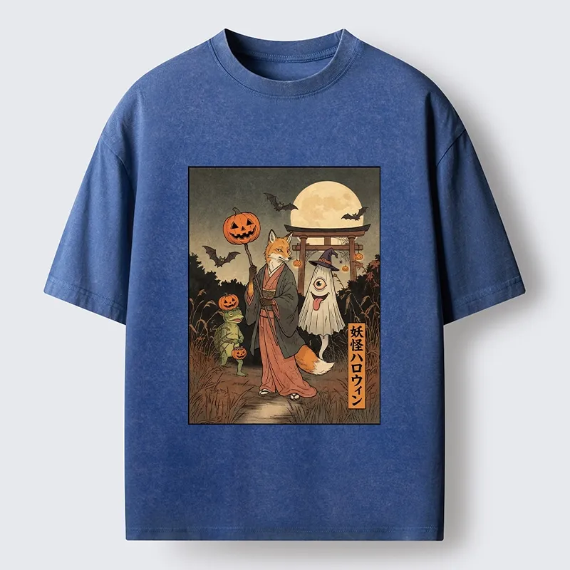 Tokyo‑Tiger Yokai Halloween Crew Washed T‑Shirt