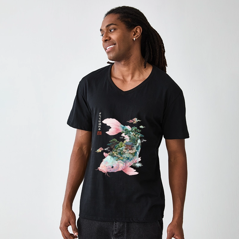 Tokyo-Tiger  Journey Of The Flowing Koi V-Neck Classic T-Shirt