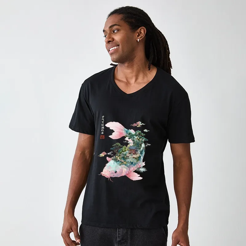 Tokyo-Tiger  Journey Of The Flowing Koi V-Neck Classic T-Shirt