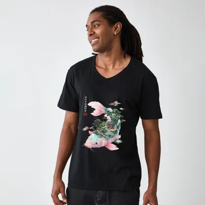 Tokyo-Tiger  Journey Of The Flowing Koi V-Neck Classic T-Shirt