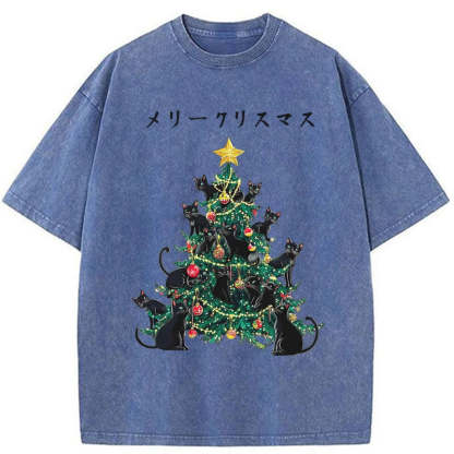 Tokyo-Tiger Meowy Christmas Tree Washed T-Shirt