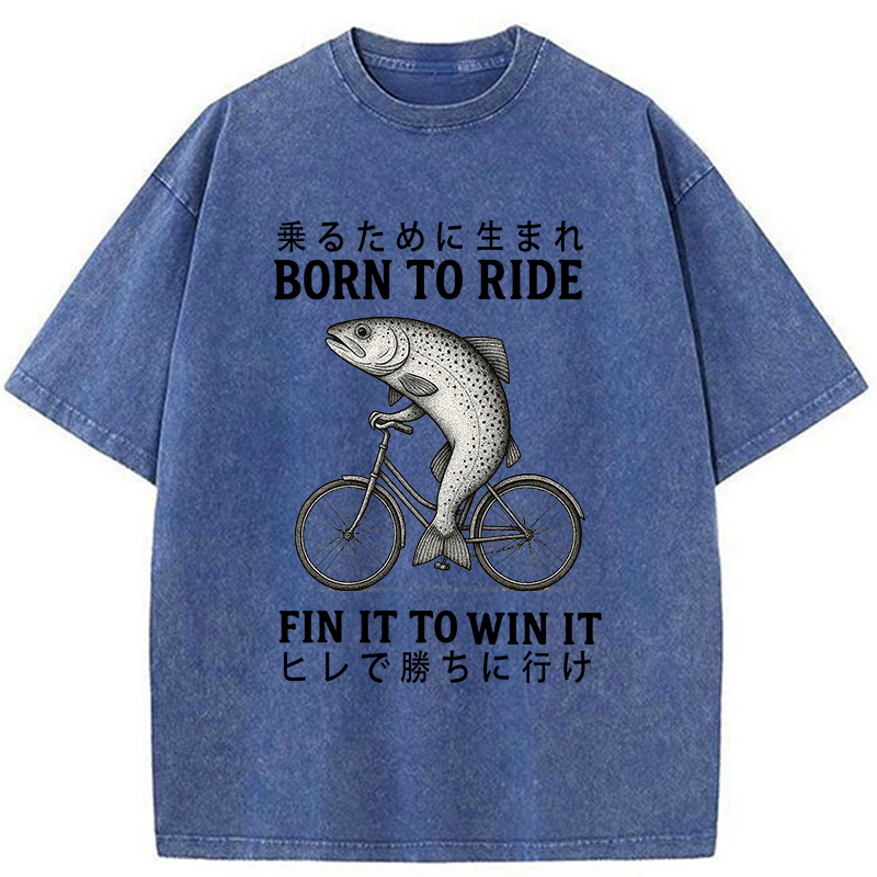 Tokyo-Tiger Born To Ride Funny Fish Washed T-Shirt