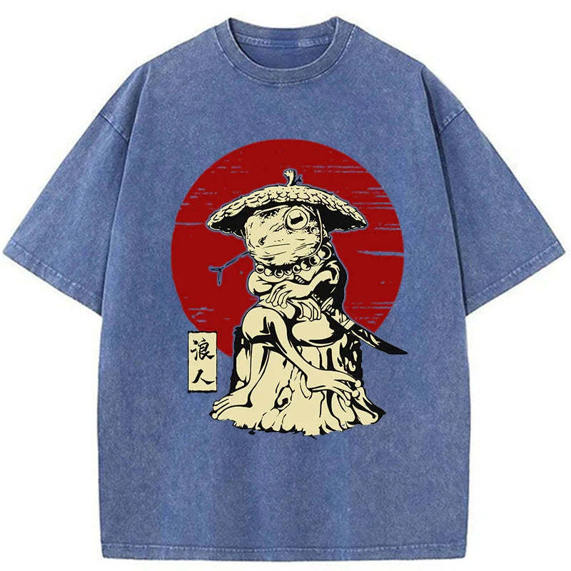Tokyo-Tiger Rounin Japanese Frog Samurai Washed T-Shirt