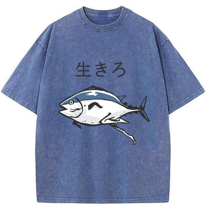 Tokyo-Tiger Running Fish Washed T-Shirt
