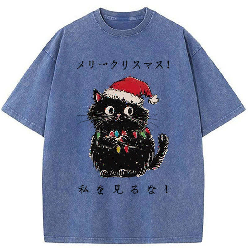 Tokyo-Tiger Black Cat Merry Fluffmas Washed T-Shirt Sale