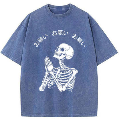 Tokyo-Tiger Skull Prayer Washed T-Shirt