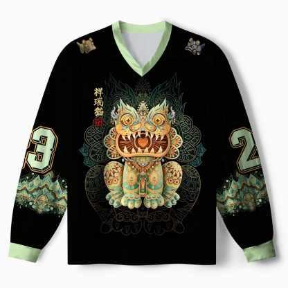 Tokyo-Tiger Tribal Auspicious Cat Paneled Long Sleeve Jersey