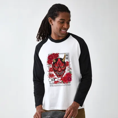 Tokyo-Tiger Cool Oni Floral Art Raglan Long Sleeve T-shirt