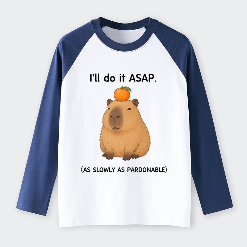 Tokyo-Tiger Slow Task Capybara Meme Raglan Long Sleeve T-shirt