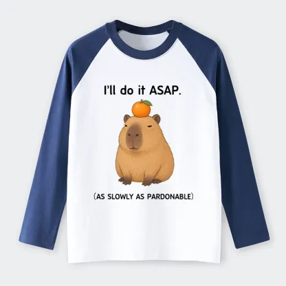 Tokyo-Tiger Slow Task Capybara Meme Raglan Long Sleeve T-shirt