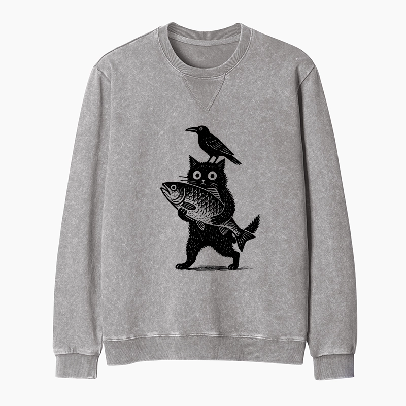Tokyo-Tiger Black Animals Funny Washed Terry Sweatshirt
