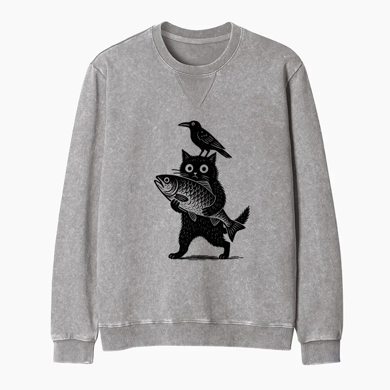 Tokyo-Tiger Black Animals Funny Washed Terry Sweatshirt