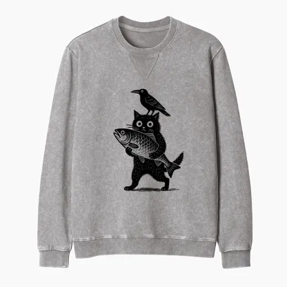Tokyo-Tiger Black Animals Funny Washed Terry Sweatshirt