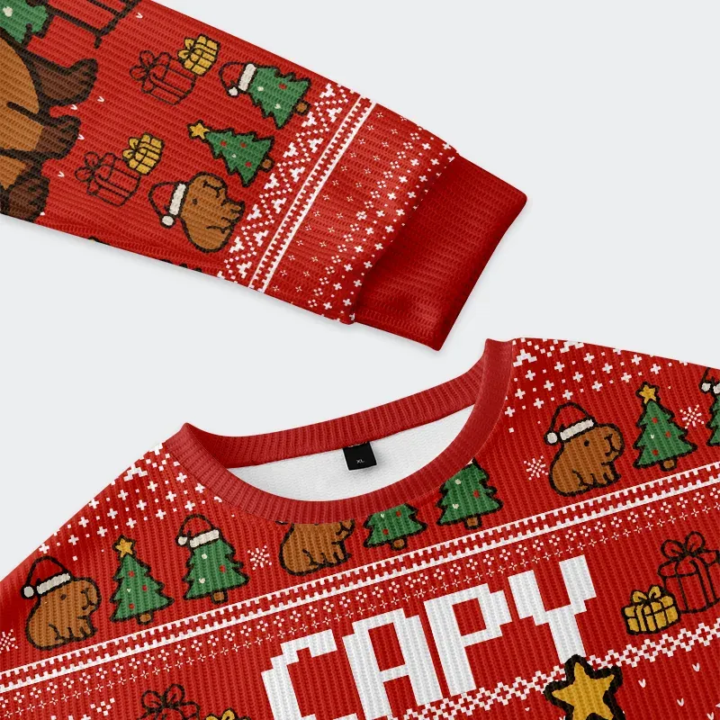 Tokyo-Tiger Capybara Celebration Christmas Ugly Sweatshirt