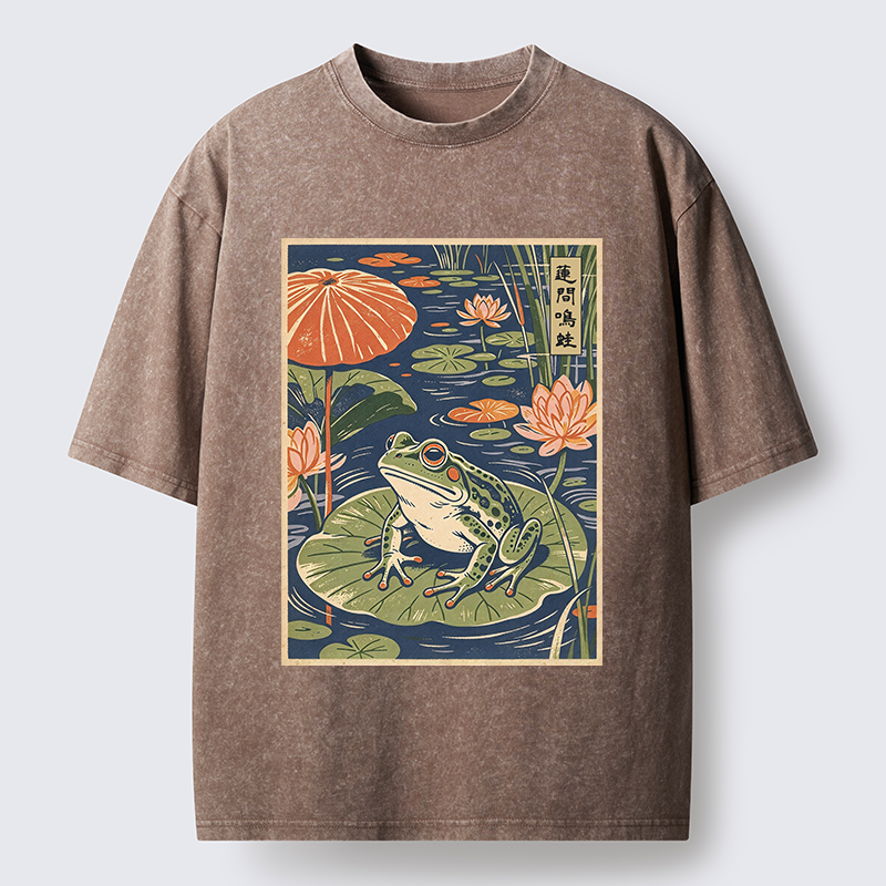 Tokyo-Tiger Frog In Lotus Pond Washed T-Shirt