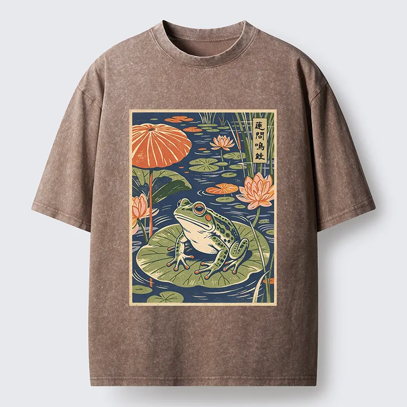 Tokyo-Tiger Frog In Lotus Pond Washed T-Shirt