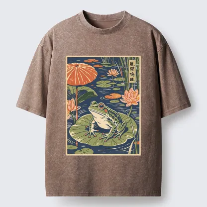 Tokyo-Tiger Frog In Lotus Pond Washed T-Shirt