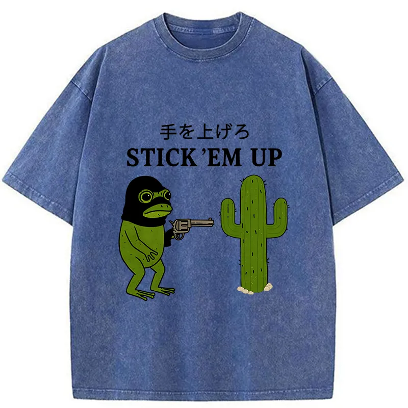 Tokyo-Tiger Stick Em Up Frog Funny Washed T-Shirt