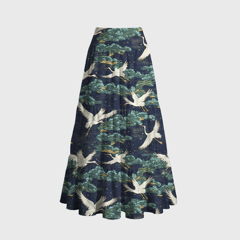 Tokyo-Tiger Cranes And Clouds Maxi Skirt