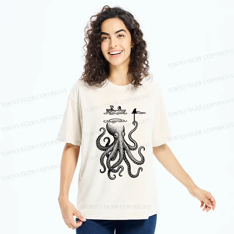 Tokyo-Tiger Octopus Disguised As Shark Washed T-Shirt
