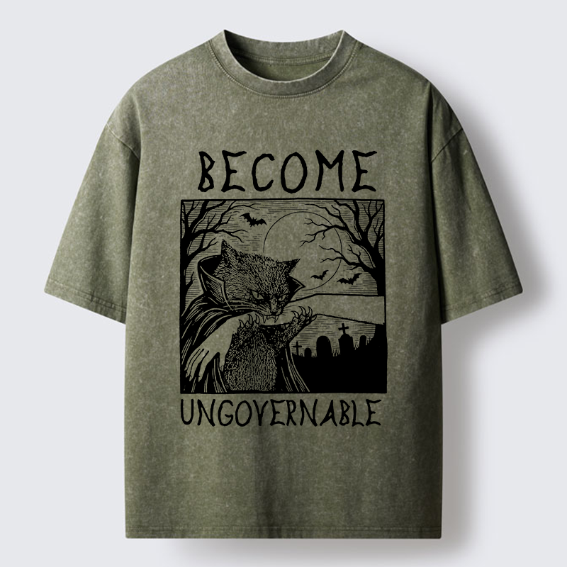 Tokyo‑Tiger Creepy Night Cat Washed T‑Shirt