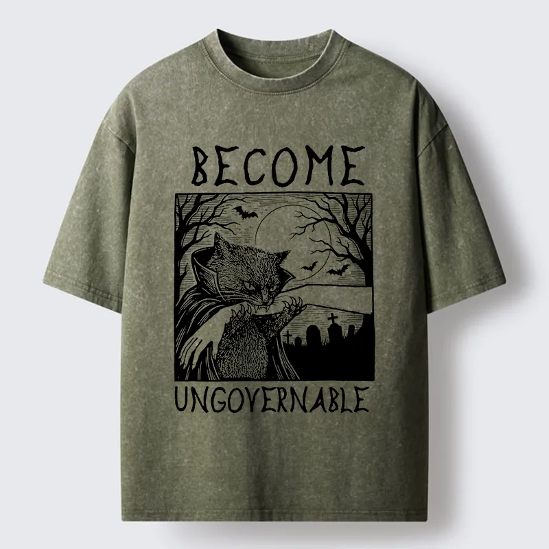 Tokyo‑Tiger Creepy Night Cat Washed T‑Shirt