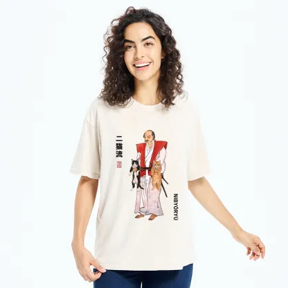 Tokyo‑Tiger Two Cat Samurai Vibe Washed T‑Shirt